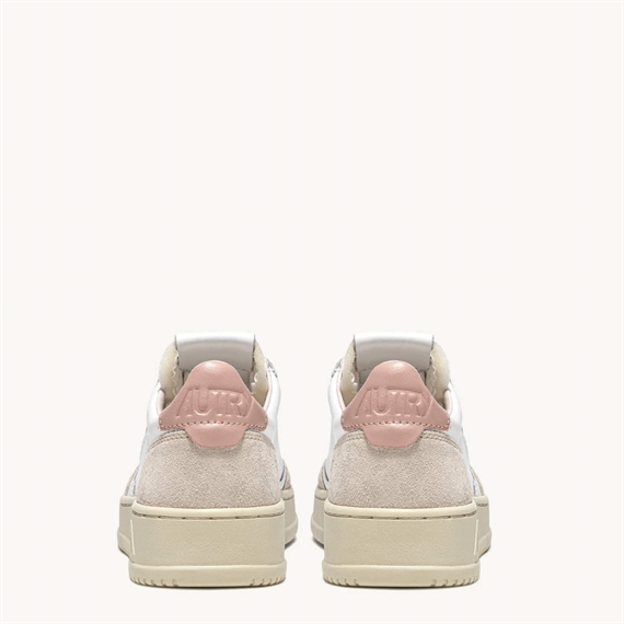 Autry Medalist Low Sneakers, White/Powder Leather & Beige Suede 